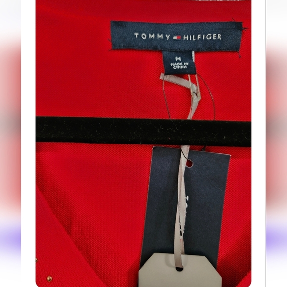 NEW! TOMMY HILFIGER Ivy Studded Argyle V-Neck Sweater, Size M, Red/gold - Picture 3 of 6
